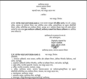 छत्तीसगढ़ में प्रशासनिक फेरबदल, IAS अंकित आनंद को सीआरडीए का अतिरिक्त प्रभार, सामान्‍य प्रशासन विभाग ने जारी किया आदेश 