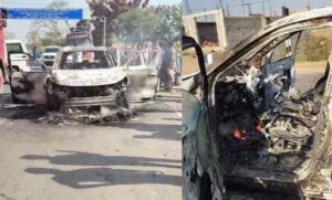 CG News: विदाई के बाद दूल्हा-दुल्हन की XUV कार बनी आग का गोला, 7 लोगों ने कूदकर बचाई जान, कार जलकर हुई खाक 