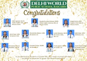 दिल्ली वर्ल्ड पब्लिक स्कूल, रायगढ़ के छात्रों का शानदार प्रदर्शन, सीबीएसई कक्षा 10 में शत-प्रतिशत परिणाम
