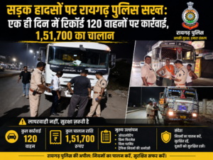 Raigarh News: सड़क हादसों पर रायगढ़ पुलिस सख्त; एक ही दिन में रिकॉर्ड 120 वाहनों पर कार्रवाई, 1,51,700 का चालान