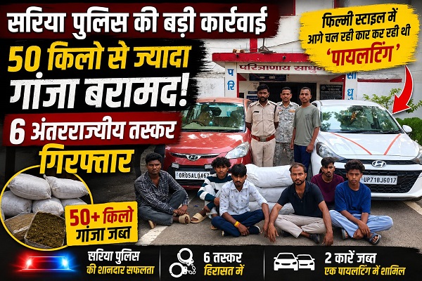 Sarangarh News: ओडिशा से यूपी तक फैले गांजा सिंडिकेट का भंडाफोड़, सरिया पुलिस ने  5 लाख के गांजे के साथ 6 अंतरराज्यीय तस्करों को दबोचा, फिल्मी स्टाइल में आगे चल रही कार कर रही थी ‘पायलटिंग