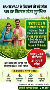 सफलता की कहानी, प्रधानमंत्री फसल बीमा योजना बनी दंतेवाड़ा के किसानों का सुरक्षा कवच, खरीफ 2025 में 7 हजार से अधिक किसानों को मिला 14.15 करोड़ रुपये का बीमा लाभ, बढ़ा किसानों का आत्मविश्वास