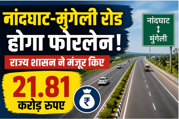 नांदघाट-मुंगेली रोड होगा फोरलेन, राज्य शासन ने मंजूर किए 21.81 करोड़, उप मुख्यमंत्री अरुण साव के अनुमोदन के बाद राशि स्वीकृति का पत्र जारी