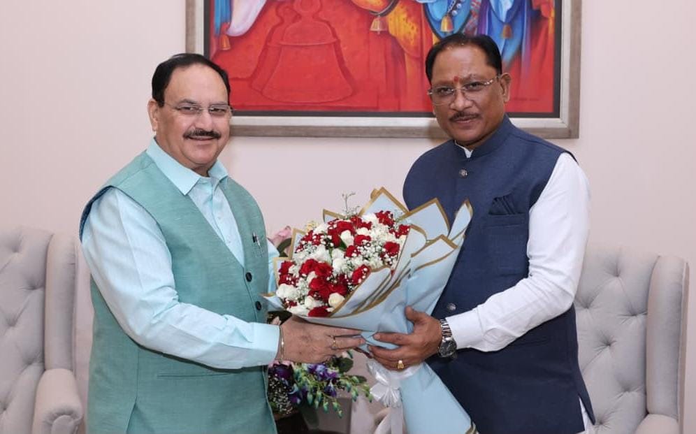 मुख्यमंत्री विष्णु देव साय ने केंद्रीय स्वास्थ्य मंत्री जे.पी. नड्डा से की सौजन्य भेंट, छत्तीसगढ़ में स्वास्थ्य सेवाओं के विस्तार और सुदृढ़ीकरण को लेकर हुई चर्चा