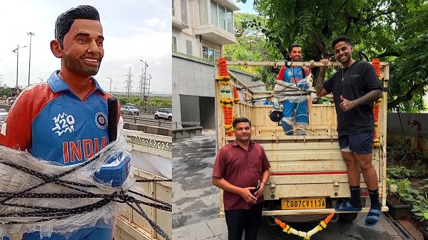 फसल बेचकर बनवाई सूर्यकुमार की प्रतिमा, क्रिकेटर से मिलने मुंबई पहुंचा किसान,  क्रिकेटर बोले- छत्तीसगढ़ आऊंगा, परिवार से मिलूंगा