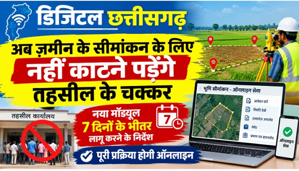 डिजिटल छत्तीसगढ़- अब ज़मीन के सीमांकन के लिए नहीं काटने पड़ेंगे तहसील के चक्कर, नया मॉड्यूल 7 दिनों के भीतर लागू करने के निर्देश,पूरी प्रक्रिया होगी ऑनलाइन